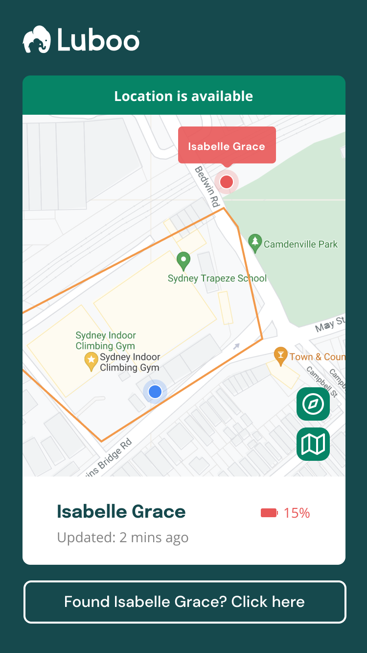 Luboo Aged Care mobile screen with resident on a map.