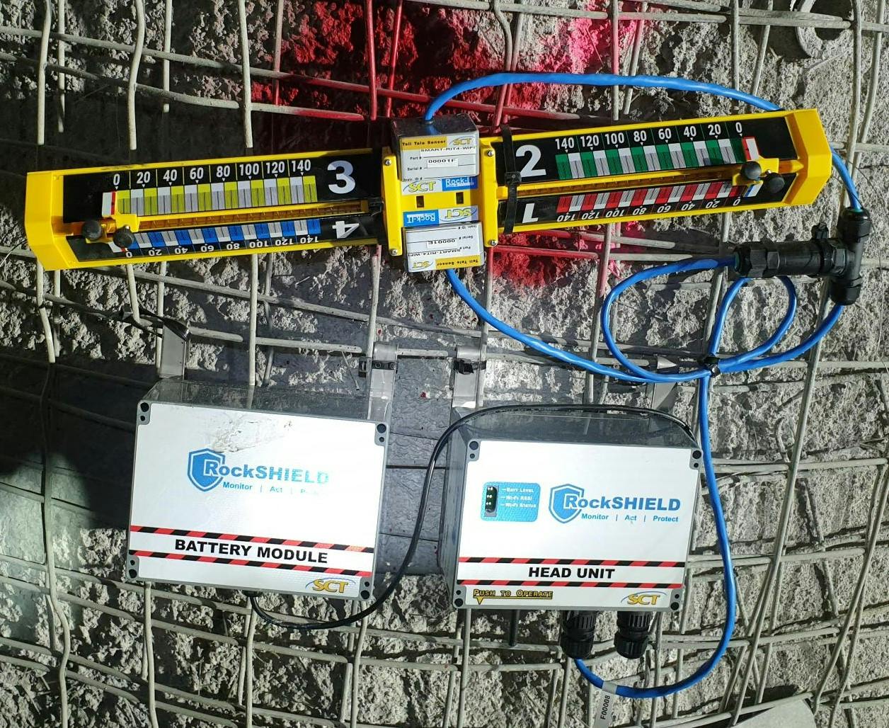 RockSHIELD modules and sensor installed in an underground setting.